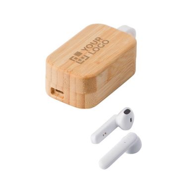 Auriculares Bluetooth 5.0 con estuche rectangular de bambú