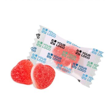 Gominola en forma de corazón sabor fresa en sobre individual transparente