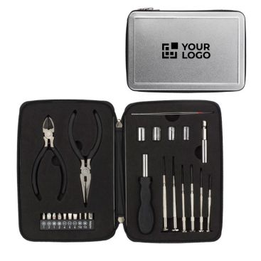 Set de 26 herramientas de aluminio en estuche metálico acolchado