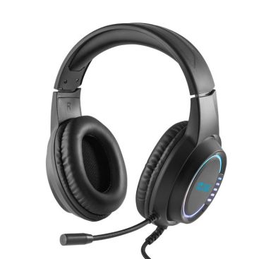 Auriculares gaming extensibles con luces y micrófono incorporados de color negro con el logotipo de empresa