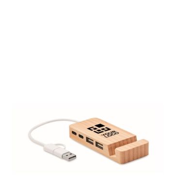 Hub USB de bambú con 4 puertos y cable con longitud de 20cm Hub USB de bambú con 4 puertos y cable con longitud de 20cm