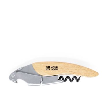 Sacacorchos y cortacápsulas de acero inox con mango de madera Sacacorchos y cortacápsulas de acero inox con mango de madera