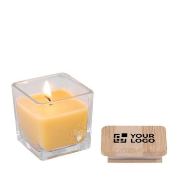 Vela de cera de abeja y vegetal con diseño de abeja en el tarro cuadrado