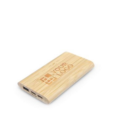 Powerbank ecológica hecha de bambú con puerto tipo C 10.000 mAh con logotipo grabado laser