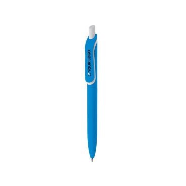 Bolígrafo de plástico reciclado de colores y pulsador blanco