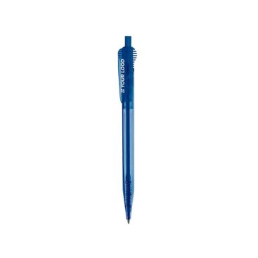 Bolígrafo de plástico transparente con original diseño de clip color azul transparente
