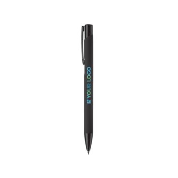 Bolígrafo de aluminio con recubrimiento de caucho en varios colores color negro/gris y tinta azul