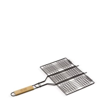 Parrilla rectangular con comoda asa de madera especial para barbacoa