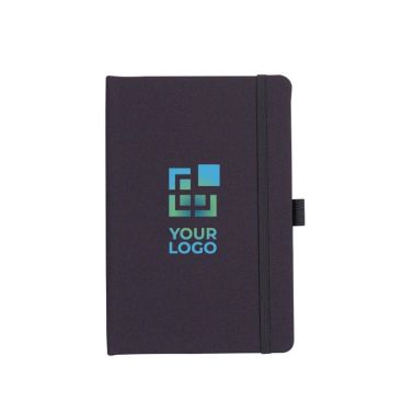 Libreta de RPET de tapa dura y porta bolígrafo con correa elástica A5