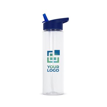 Botella de RPET transparente con tapa de pajita plegable 600ml color azul