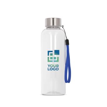 Botella de RPET transparente con cordón de colores 500ml color azul transparente