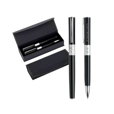 Set de bolígrafo y roller de metal de diseño con caja tinta negra