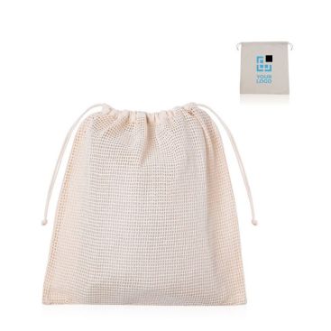 Bolsa de malla en algodón con un lado en forma de red 140 g/m2