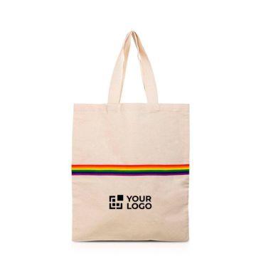 Bolsa de algodón en natural con banda multicolor y asas 180 g/m2