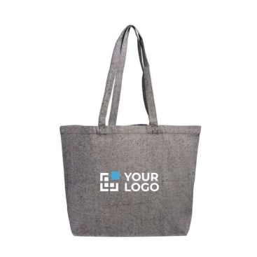 Bolsa grande de algodón reciclado jaspeada con fuelle 280 g/m2
