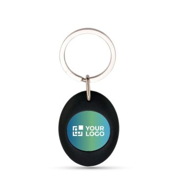 Llavero con forma ovalada que tiene moneda para carro interior vista principal