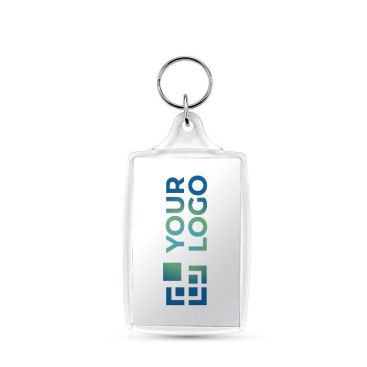 Llavero personalizado rectangular con tapa acrílica y papel insertado vista principal