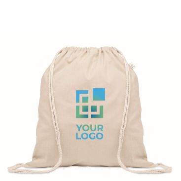 Mochila de cuerdas color natural de algodón reciclado y RPET 140g/m2