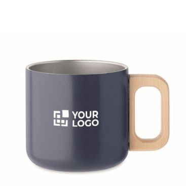 Taza personalizada de acero inox reciclado con asa de madera 350ml color azul marino