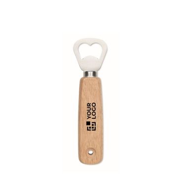 Abrebotellas de madera de caucho con agujero para colgar