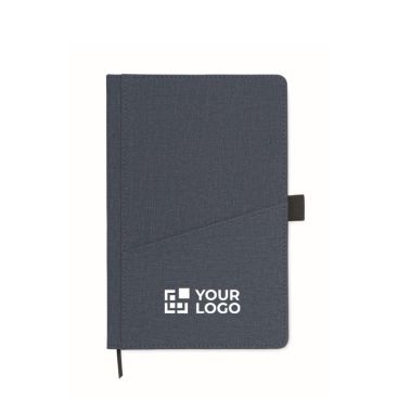 Libreta de PU de tapa rígida con bolsillo frontal para teléfono A5 color azul vista de impresión