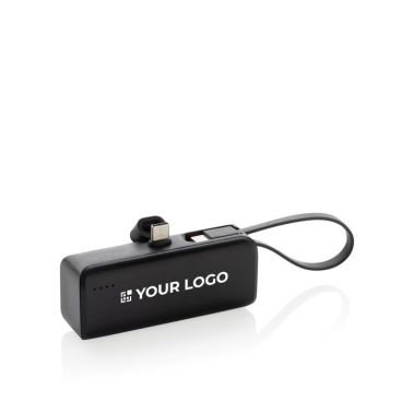 Powerbank portátil de plástico reciclado con cable tipo asa 3.000 mAh