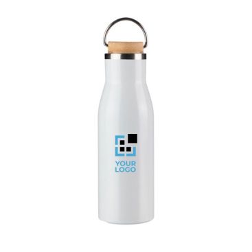 Botella de acero inoxidable reciclado con tapón de bambú y asa 500ml