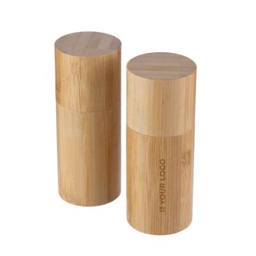 Set de 2 molinillos hechos d bambú para especias con tapón a juego
