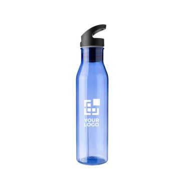 Botella de RPET con tapa negra que incluye boquilla plegable 730ml color azul ultramarino vista de impresión