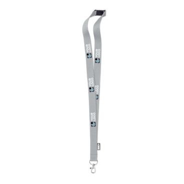 Lanyard de RPET con mosquetón metálico y cierre de seguridad 20mm color gris vista de impresión