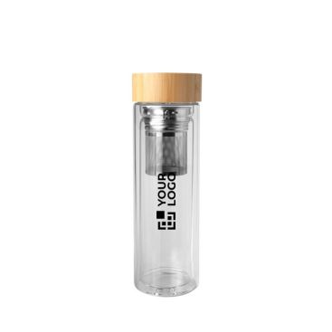 Botella de vidrio de borosilicato con infusor y tapa de bambú 400ml Botella de vidrio de borosilicato con infusor y tapa de bambú 400ml