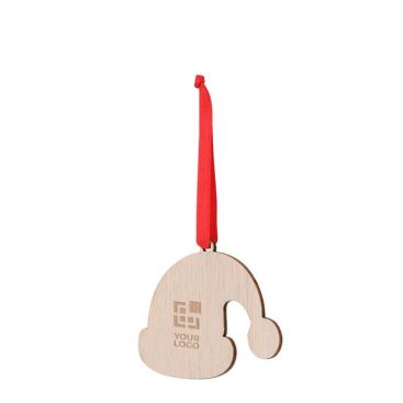 Adorno con diseño de gorro de Navidad hecho de madera y listón rojo