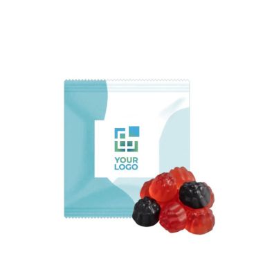 Bolsita con gominolas promocionales con forma y sabor a frutos rojos