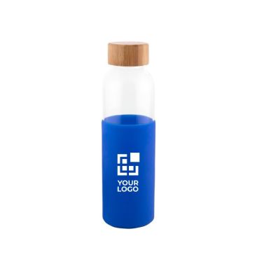 Botella de cristal y tapón de bambú con funda de silicona 500ml