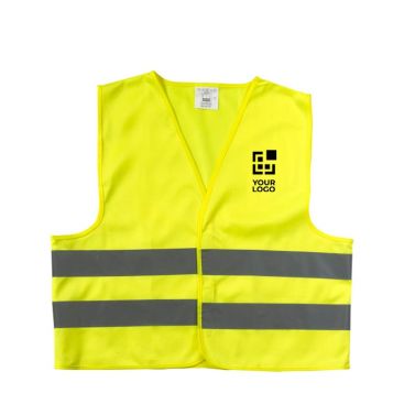 Chaleco reflectante personalizado de poliéster para niños talla XS vista de impresión