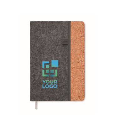 Libreta con tapa de fieltro RPET y corcho páginas a rayas A5