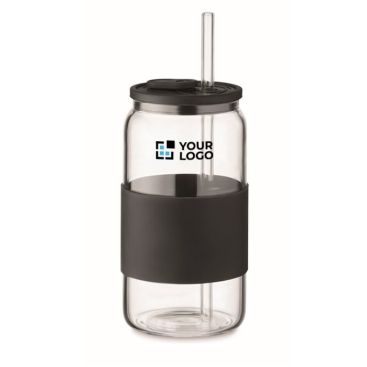 Vaso de borosilicato con pajita a juego y banda de silicona 550ml para eventos corporativos