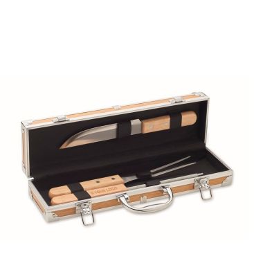 Estuche con aspecto de madera de 3 utensilios para barbacoa