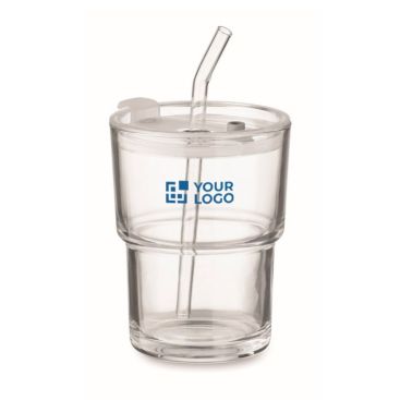 Vaso de cristal con tapa antigoteo y pajita de cristal 300ml
