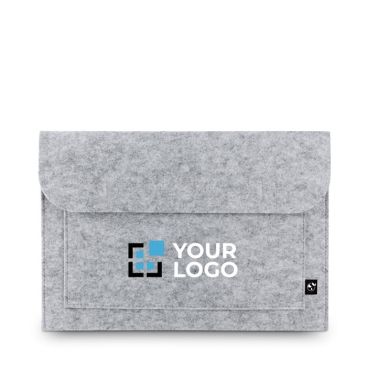 Funda de fieltro reciclado con compartimento con cierre de velcro para portátil 14'' de color gris