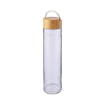Botella de vidrio y tapa de bambú con asa de metal 500ml