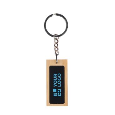 Llavero rectangular de bambú con superficie negra para personalizar