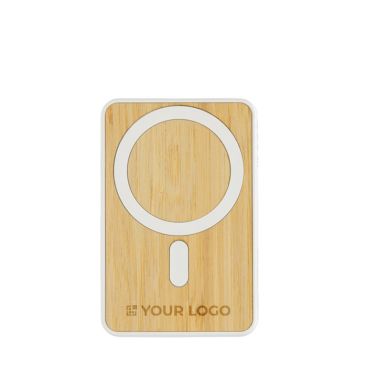 Powerbank magnético de bambú con carga inalámbrica y rápida 5.000 mAh para eventos y empresas