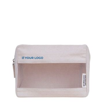 Neceser de canvas reciclado color natural con rejilla en parte frontal