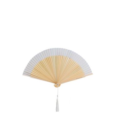 Abanico de madera de bambú con colgante de borla a juego color natural de 21 cm