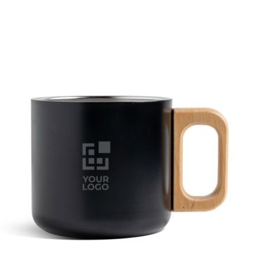 Taza de acero inoxidable de doble pared y asa de madera 350ml