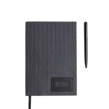 Cuaderno de cuero sintético y bolígrafo metálico A5 hojas lisas