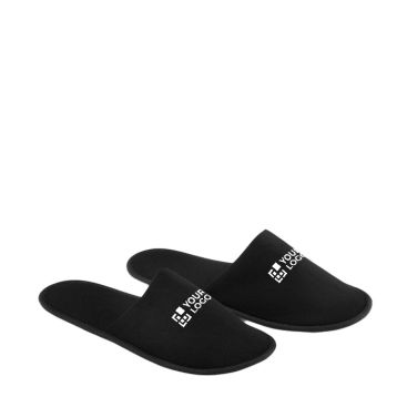 Zapatillas con logotipo para hotel de poliéster Roomie color negro vista de impresión