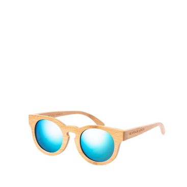 Gafas de bambú con lentes efecto espejo en bolsa con cierre de cordón