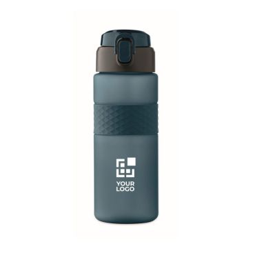 Botella de RPET con tapa abatible y pajita incluida 500ml color azul marino vista de impresión